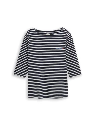 Tom Tailor - Plus Size - Langarmshirt mit Streifenmuster navy blue offwhite stripe - Gr. - 46