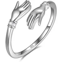 Lisandra Scott Silberring 925 Sterling Silber Umarmende Hände Umarmungsring mit Zirkonia Steinen, Symbol für Zuneigung – mit kunstvollem Umarmungsdesign & Zirkonia