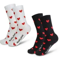 Made by Nami Socken Crew Socks 2er Set Baumwolle Herzen Damen atmungsaktiv Weiß & Schwarz Mit Herzen