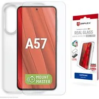 Displex Displayschutzglas Real Glass Screen Protector + Case mit EASY-ON MountMaster für Samsung Galaxy A57, Displayschutzfolie, Schutzfolie, Bildschirmschutz, kratz- & stoßfest