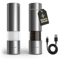 LARS NYSØM Gewürzmühle Stød praktische Einhandbedienung per Drucktaste, (2 Stück), elektrische Salz- & Pfeffermühle mit eingebautem LED-Licht