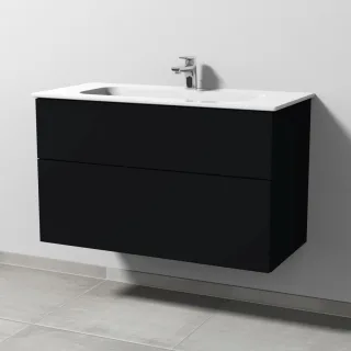 Sanipa 3way Keramik-Set Design Keramik-Waschtisch und Unterbau mit 2 Auszügen, Schwarz-Matt SF48108