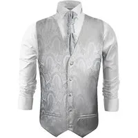 Paul Malone Anzugweste Herren Hochzeitsweste mit Plastron Set 2tlg paisley - Bräutigam (Set, 2-tlg., mit Weste und Plastron) silber grau V3, Gr. 50 (S)
