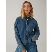 OPUS Jeansbluse Falentine mit Herzstickerei Regular Fit lockere Passform, gerader Schnitt, Hemdblusenkragen