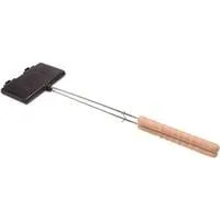 Waffeleisen, langer Stiel, Backform schwarz/holz, für 2 Waffeln