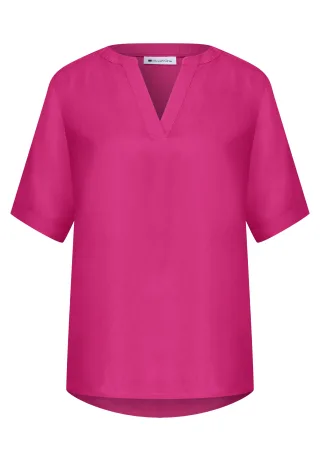 Street One - Kurzarm Bluse mit Split Neck in Unifarbe magenta dream - Gr. - 46