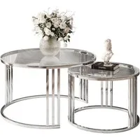 Lookway Couchtisch LORI 2in1 GLASS runder Couchtisch mit silber chrom Gestell (2er Set), Durchmesser: ⌀70 cm und ⌀50 cm