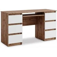 Furnica Schreibtisch CUBA Computertisch/Bürotisch, 6 Schubladen · Wotan Eiche / Weiß Matt