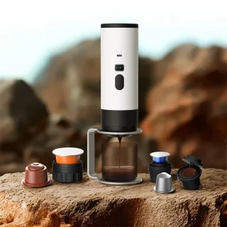 IPRee 3-in-1 Portable Electric Coffee Maker Capsule Coffee Grinder Travel Coffee Maker with Cordless Heating for Car and