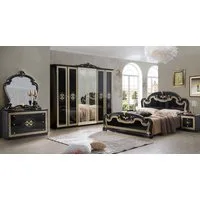 Interdesign24 Schlafzimmer-Set Paola, (6-Teilig, im ausgefallenem Barock-Stil, inkl. Bett 160 x 200 cm und Kleiderschrank mit Spiegeltüren), in Schwarz/Gold Hochglanz