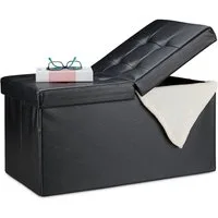 relaxdays Sitzbank Kunstleder Sitzbank klappbarer Deckel, schwarz