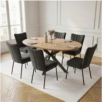 Jiexi Essgruppe Tisch-und Stuhlset, Ausziehbarer Esstisch (110-150 cm) mit 4-6 Stühlen