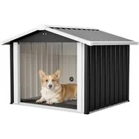 BlingBin Hundehütte Metall Hundehaus mit Satteldach Hundehöhle Rasenmäher Garage, Katzenhaus Mähroboter Dach für Garten Draußen