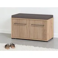 Home affaire Schuhbank Landes, Schuhschrank mit Sitzkissen, innen 2 Fächer, Schuhregal, Breite 80 cm, Artisan Eiche, Front mit schwarzen Streifen