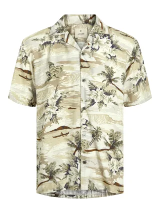 JACK&JONES - JPRBLUHENDRIX PRINT RESORT S/S SHIRT silver lining - Gr. - L