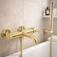 wohnwerk.idee Wannenarmatur Badewannenarmatur Gold, Messing Einhebelmischer mit Stabhandbrause