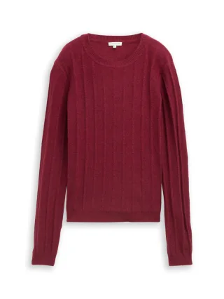 Tom Tailor - Rib Strickpullover mit Wollanteil rot - Gr. - M