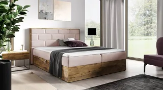 Boxspringbett Bett BEILA 200x200cm Lancelot Eiche Stoff Rosa inkl. Bettkasten