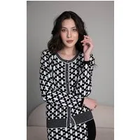 Passioni Strickjacke mit einem schwarz-weißen geometrischen, grafischen Muster