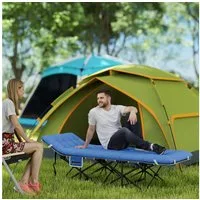 Outsunny Feldbett mit Matratze, Kopfkissen, Seitentasche (Gästebett bis 150 kg, 1-St., faltbar Campingbett) 185 x 68 x 37 cm, für Outdoor, Garten Camping Reisen Blau