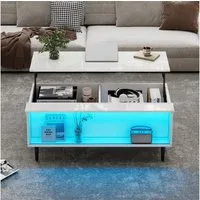 MODFU Couchtisch 105 x 50 x 43 cm, ausziehbar bis 58 cm (Satztisch, Wohnzimmertisch, Sofatisch, 1-St., Ausstellungsfläche aus gehärtetem Glas), mit Verstecktem Stauraum, LED-Licht
