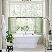 Jibenhome Scheibengardine Kurze Gardinen 2 Stück Transparent Leinen Vorhang, Stangendurchzug, Einfarbig Volant Gaze, Voile