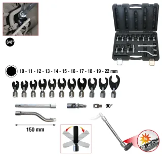 KS TOOLS 3/8" 12-kant-Einsteck-Maulschlüssel-Satz mit Gelenk, 15-tlg, 10-22 mm - 913.3835