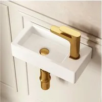 DeerValley Waschbecken klein DeerValley Mini Wandwaschbecken für kleine Bäder (Packung, ohne Wasserhähne und Abfluss), Keramik ideal für kleine Bäder ohne Wasserhähne und Abfluss