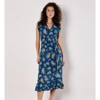 Apricot Druckkleid Geblümtes Midikleid (2-tlg., mit Bindeband) mit Rüschen und Bindegürtel