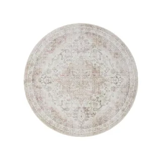 benuta Vintage-Teppich, Rosa, Beige, Kunststoff, Vintage, Rund, 120x120 cm, Oeko-Tex® Standard 100, in verschiedenen Größen erhältlich, rutschfeste Unterfläche, waschbar, Teppiche & Böden, Teppiche, Vintage-Teppiche