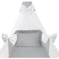 Amilian Babybettwäsche Set 7-teilig - Bettwäsche 100x135 - Kissenbezug 40x60 - mit Himmel, Chiffonhimmel, 7 teilig, Komplett-Set für Babybett, Gitterbett - Kinderbettwäsche