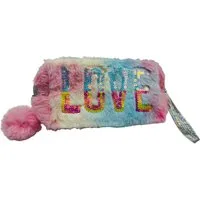 soma Etui Plüsch Etui Federmäppchen Schlampermäppchen Make-up Tasche 25 cm, Kulturbeutel Tasche für Mädchen Schminktasche Plüsch Love Regenbogen