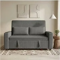 GUNJI Sofa 2-Sitzer Schlafsofa aus Cord, ausziehbar, Gästebett, mit Schlaffunktion, 3-in-1 Design, verstellbarer Rückenlehne, Getränkehalter, stabilem Rahmen und platzsparender Bauweise