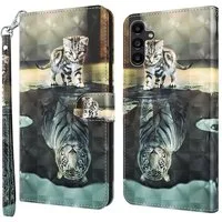 CLM-Tech Handytasche für Samsung Galaxy A16 / A17 5G Hülle aus Kunstleder Klapphülle (Katze Tiger, Handyhülle mit Standfunktion - Wallet Flip Case inklusive Kartenfächer), Cover mit Magnetverschluss