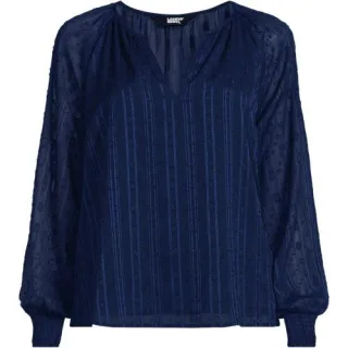 Bestickte Chiffonbluse, Damen,  Blau, Polyester, by Lands' End