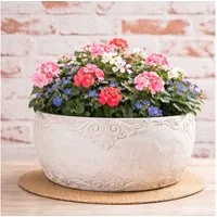 AltoBelli Blumentopf AltoBelli Blumentopf ADELINA Schale Zement Antik Grau Patina 24x12 cm