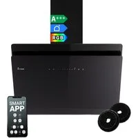 KKT KOLBE Wandhaube Dunstabzugshaube 80cm SOLO8005SM RGBW Ambientebeleuchtung Dunstabzugshaube 80cm SOLO8005SM RGBW Ambientebeleuchtung, Kopffrei / 80cm / Smarte WiFi-App / Schwarz / Glas / Schräghaube