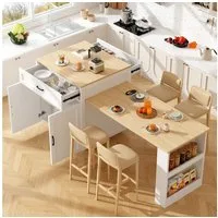 Flieks Kücheninsel mit ausziehbarer Esstisch, (Schrankmaße: B80/T70/H93,5 cm, Tischmaße: B124/T59/H75 cm), Küchenschrank mit Arbeitsplatte, 2 Schublade und 4 Fächern Buffet