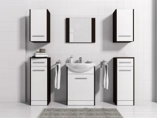Badmöbel Set 7-Tlg Wenge / Weiss matt PERM Nr.4 inkl.Waschtisch
