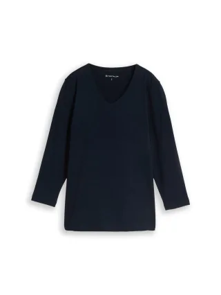 Tom Tailor - Basic Langarmshirt mit V-Ausschnitt sky captain blue - Gr. - S