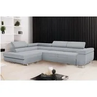 Goldstoff Ecksofa mit Schlaffunktion & Bettkasten - hochwertiges Sofa, Couch mit Schlaffunktion für Wohnzimmer - Schlafsofa - Eckcouch, Eckcouch mit praktischem Bettkasten in beige