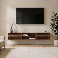 IDIMEX Lowboard RIAN, TV Lowboard hängend aus Massivholz mit Lamellentüren Kastanie Finish