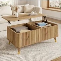 Merax Couchtisch höhenverstellbar Sofatisch Retro Beistelltisch (1-St), Wohnzimmertisch mit Stauraum und Holzbeinen, 97x52x56,5 cm