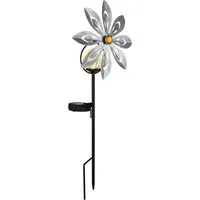 GLOBO LIGHTING LED Solarleuchte, LED-Leuchtmittel fest verbaut, Warmweiß, Solarleuchte Windrad Glaskristalle LED Solarlampe Erdspieß silber grau