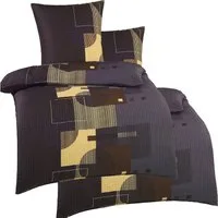 KH-Haushaltshandel Bettwäsche Seersucker Bettwäsche 2x(135x200+80x80cm), grau schwarz beige, Seersucker, 4 teilig, dunkeles Dessin, grafisch gemustert, bügelfrei