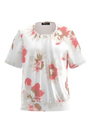 FRANK WALDER - Blusenshirt NOS mit elastischem Bund tangerine/affogato/ecru - Gr. - 50