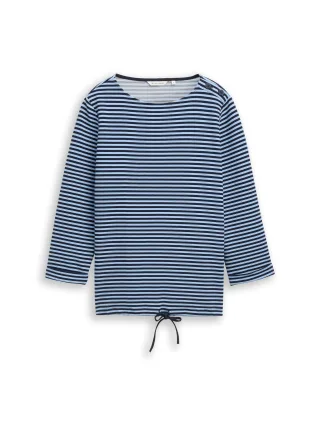 Tom Tailor - Langarmshirt mit Knopf-Details blue navy regular stripe - Gr. - S