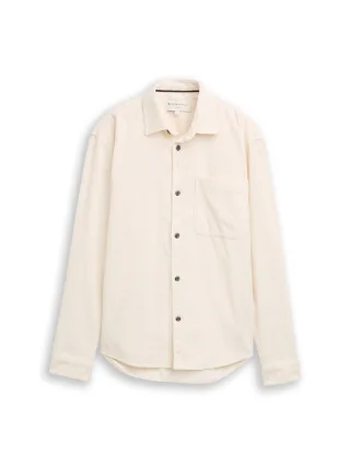 Denim Tom Tailor - Relaxed Fit Cordhemd mit Brusttasche gardenia white - Gr. - S