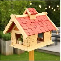 Feel2Home Vogelhaus Vogelhaus Vögelhäuschen Holz Vogelfutterhaus Futterhaus XXL Vogelvilla, Dachschindeln und Haus sind lasiert