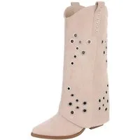 Ital-Design Modische Stiefel mit Metallösendetails für Damen Westernstiefel (91261276) Blockabsatz Stiefel in Beige